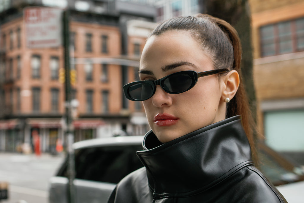 Mock Neck Vegan Leather Jacket