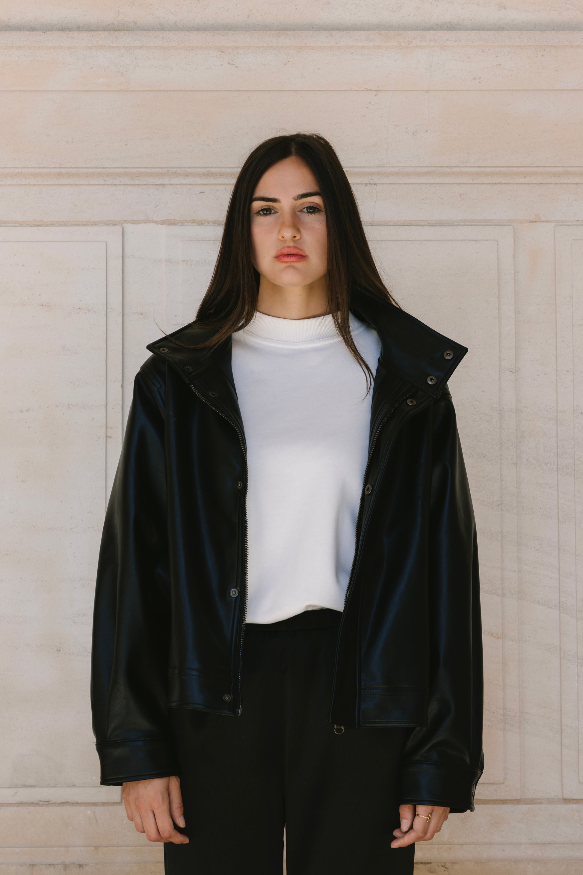 Mock Neck Vegan Leather Jacket