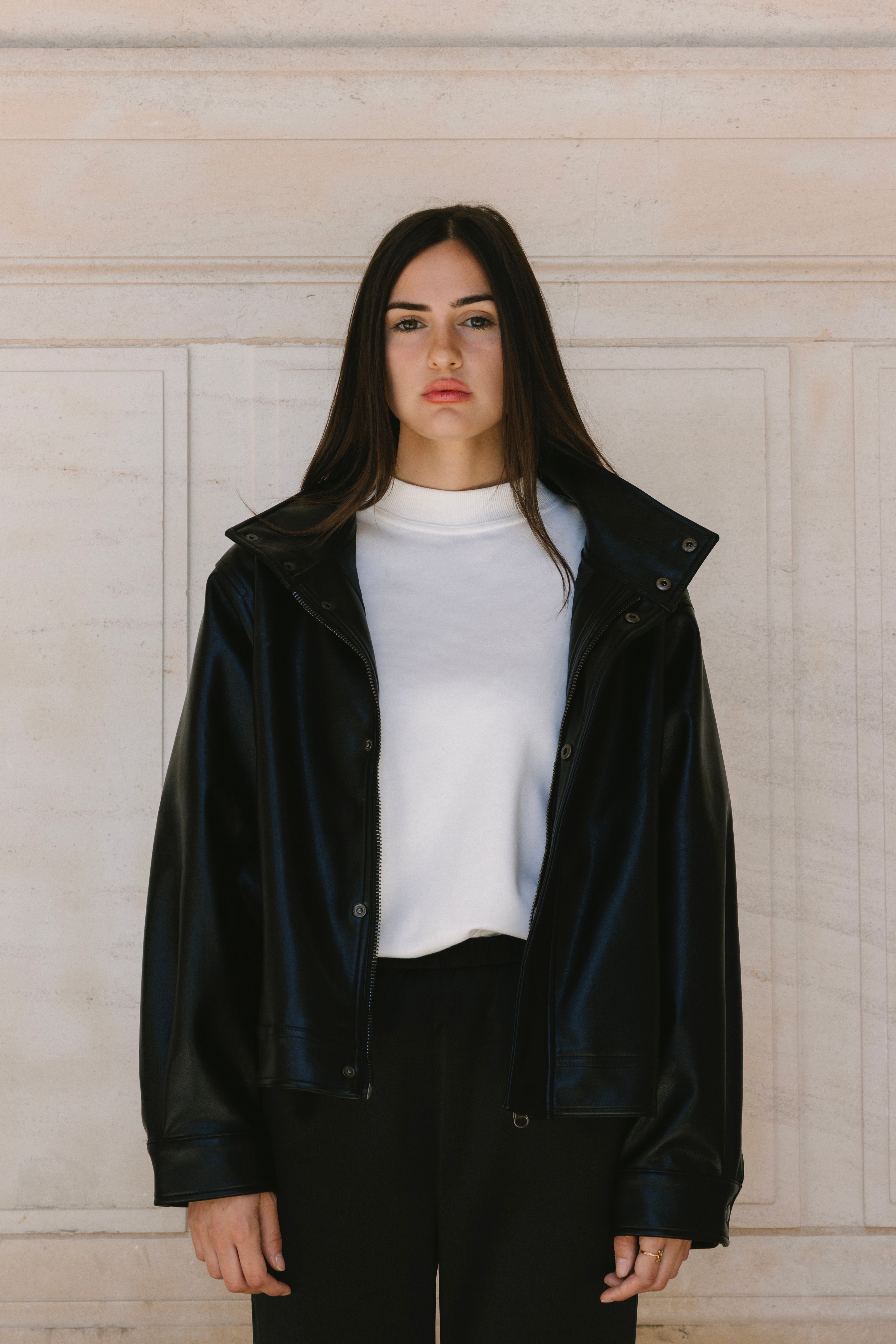 Mock Neck Vegan Leather Jacket