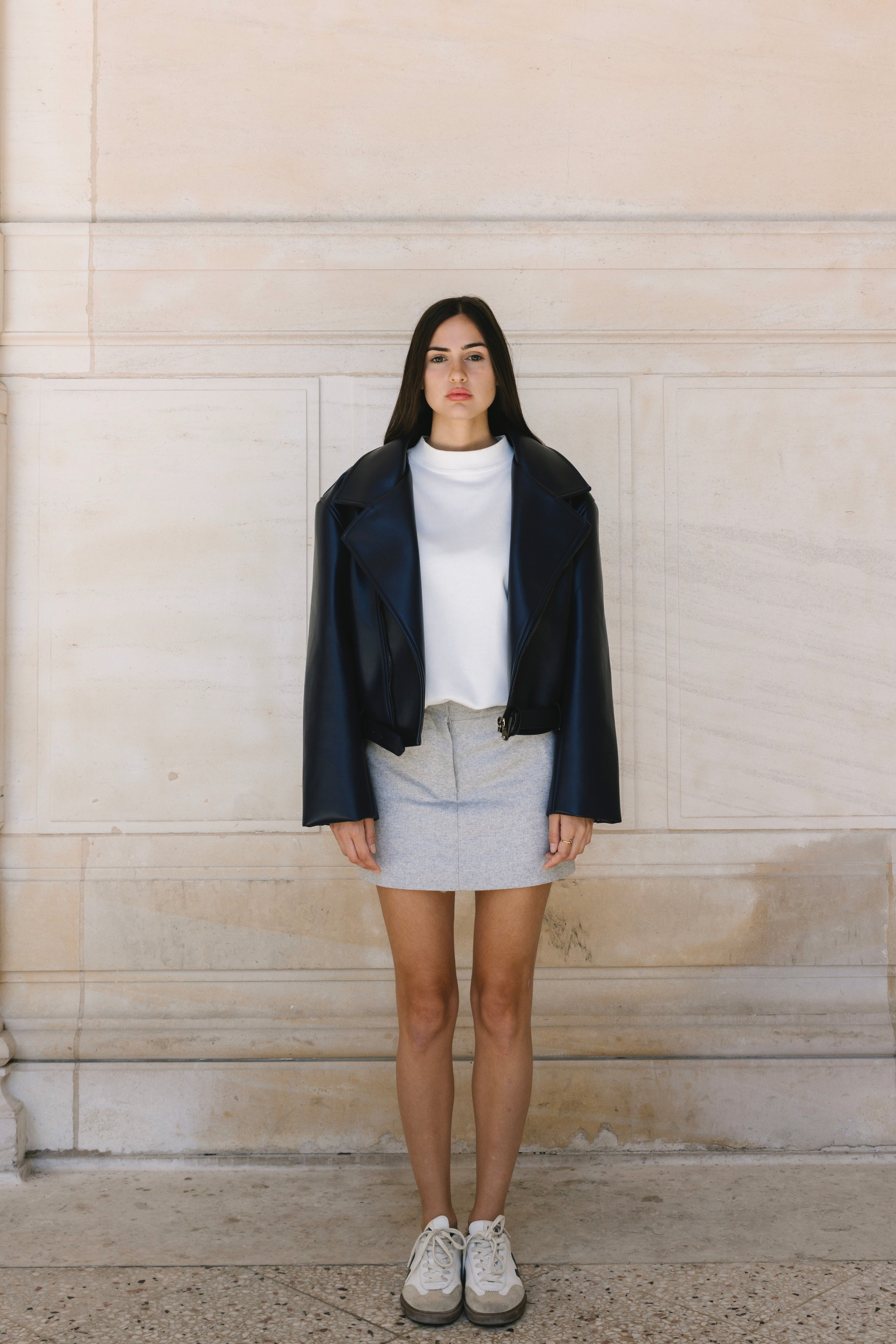 Oversized Navy Vegan Leather Jacket