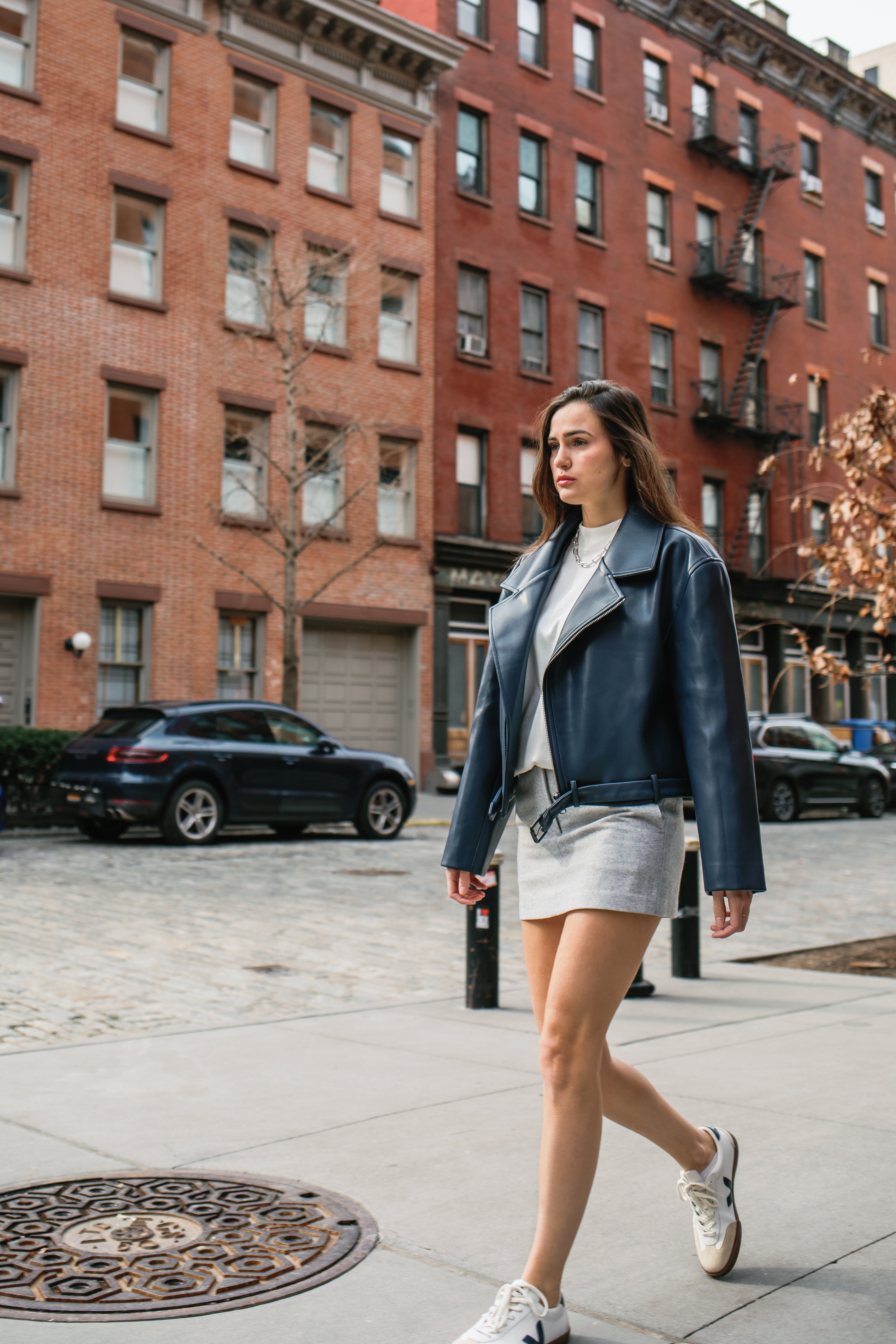 Oversized Navy Vegan Leather Jacket