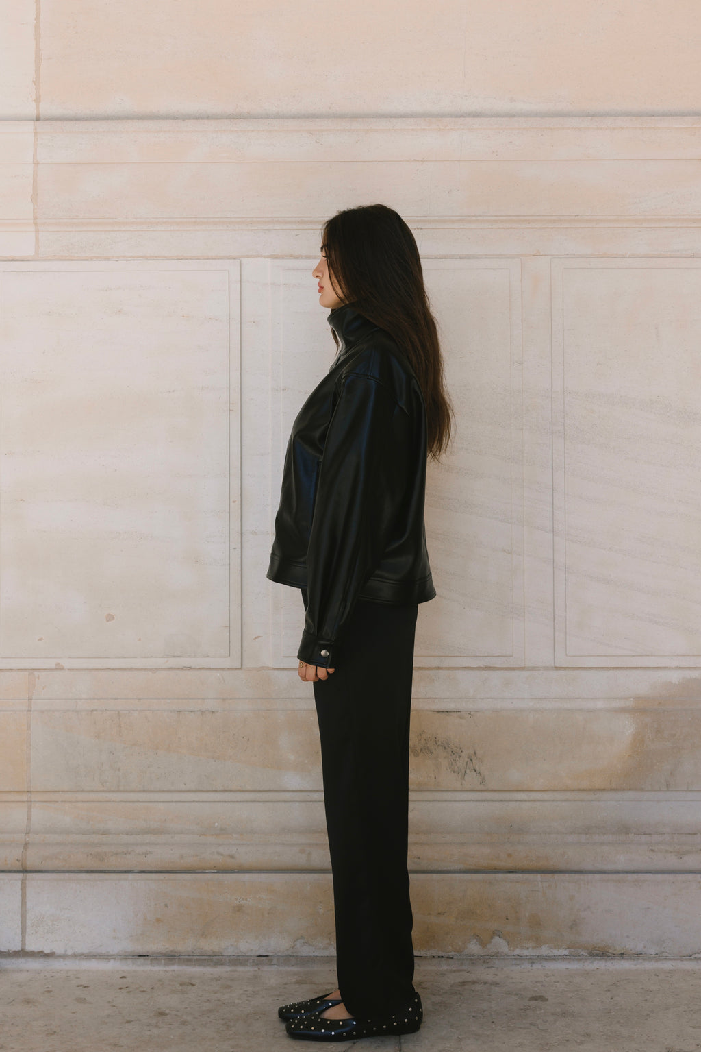 Mock Neck Vegan Leather Jacket