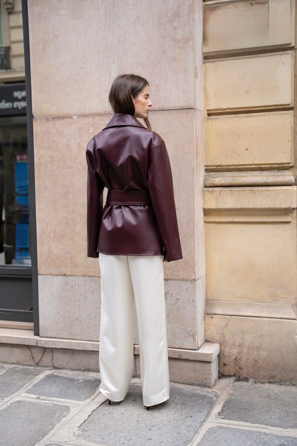 Bordeaux Tie Faux Leather Jacket