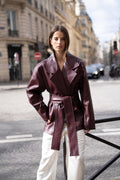 Bordeaux Tie Faux Leather Jacket