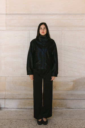 Mock Neck Vegan Leather Jacket