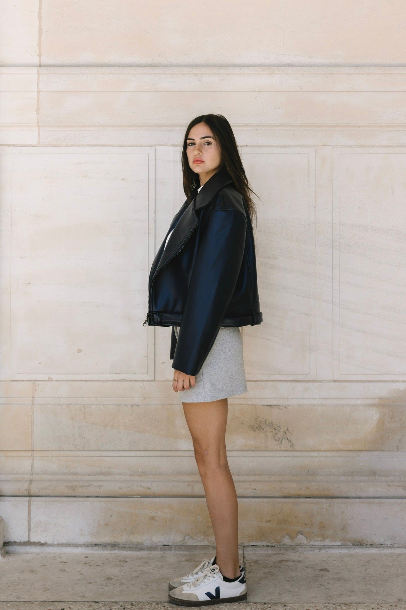 Oversized Navy Vegan Leather Jacket