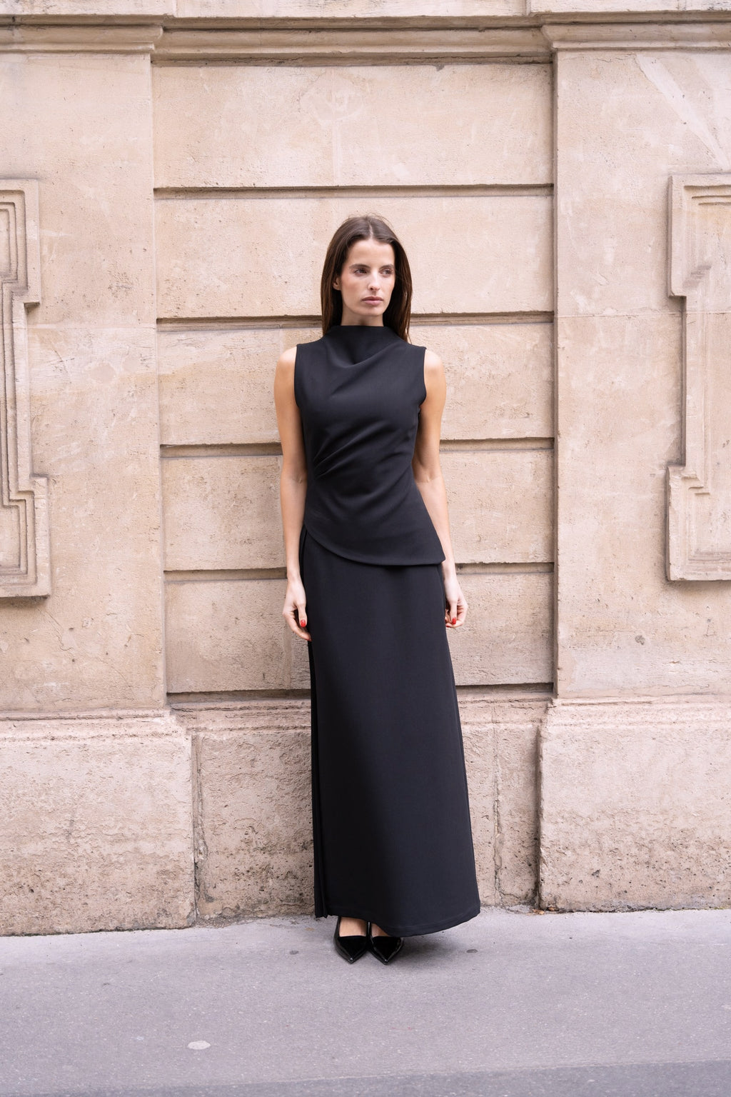 High Neck Crepe Top