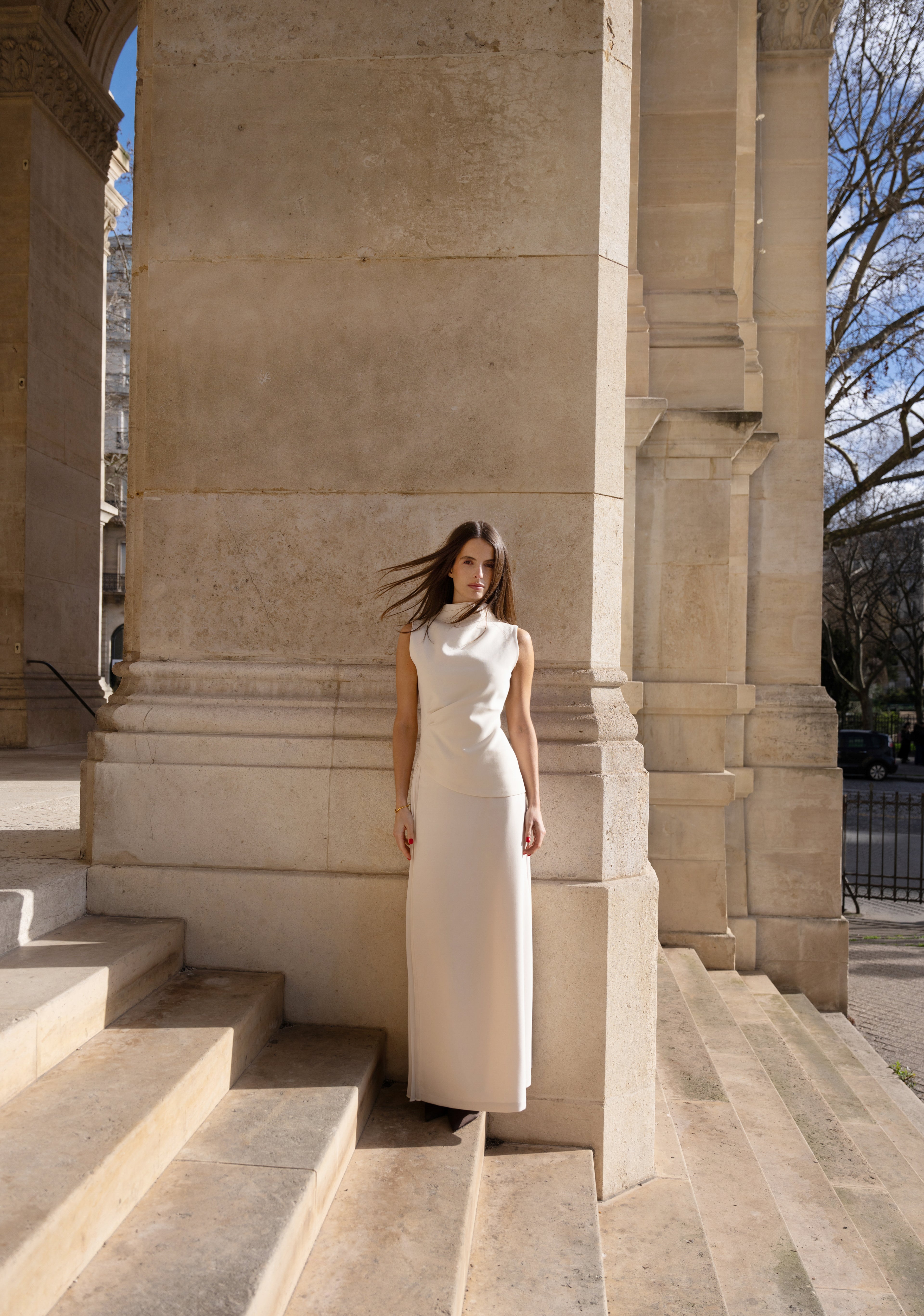 Side Pleat Maxi Skirt