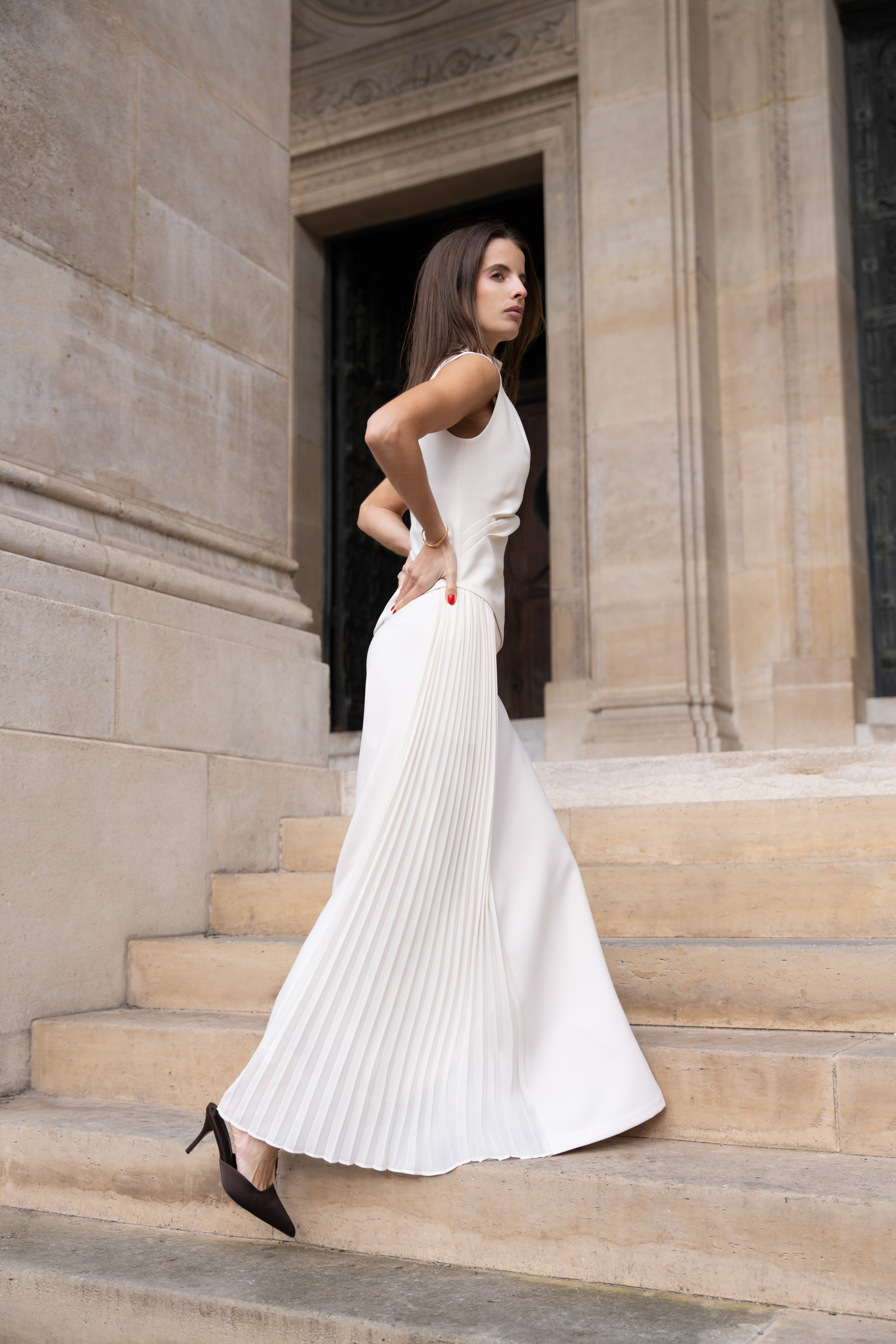Side Pleat Maxi Skirt