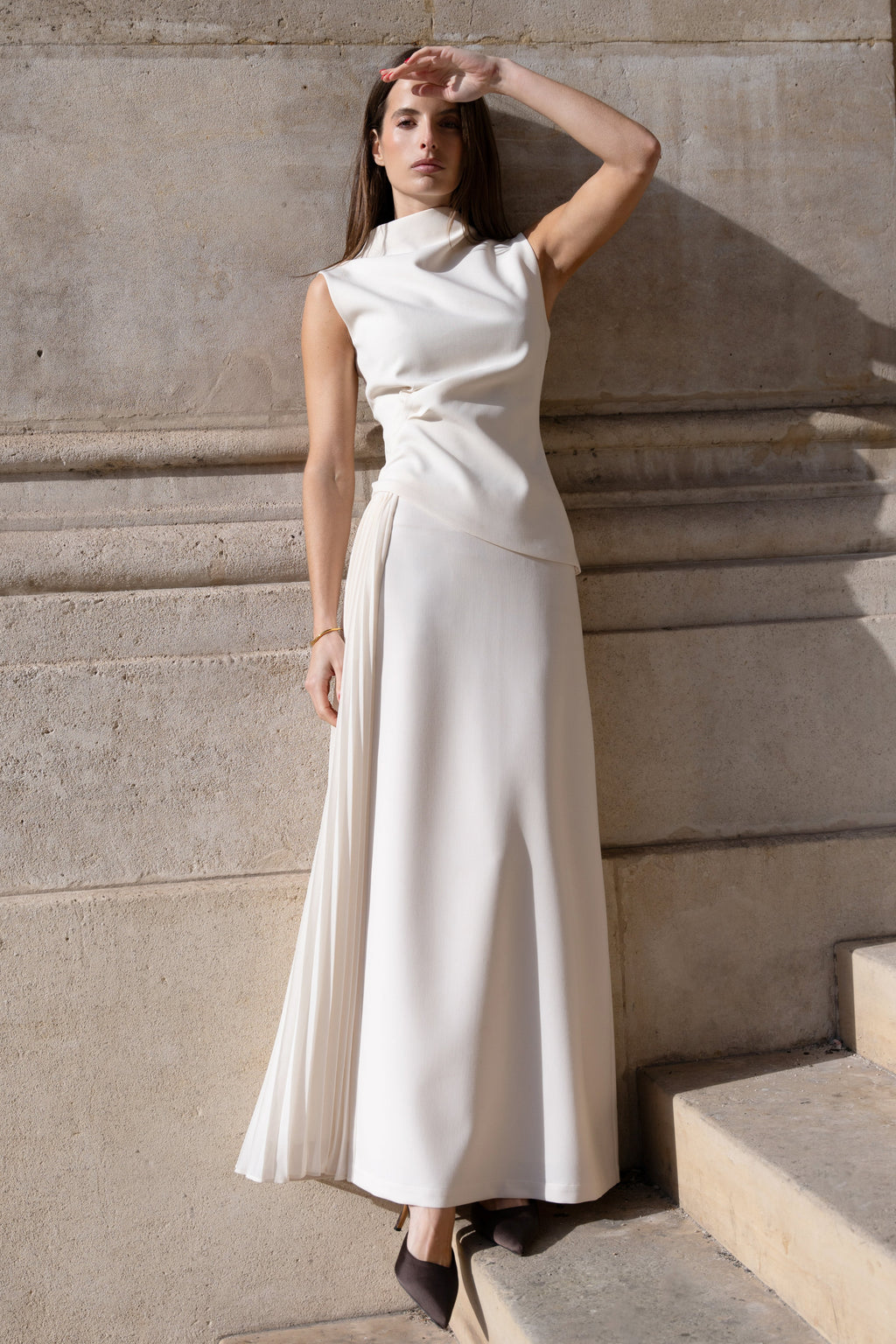 Side Pleat Maxi Skirt
