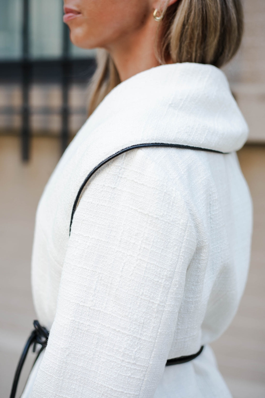 Bouclé Jacket with Leather Tie Belt