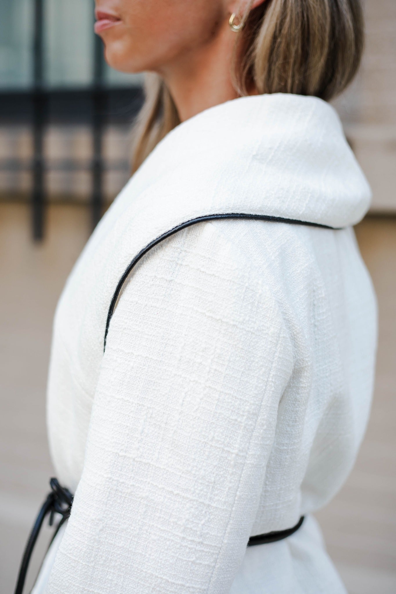 Bouclé Jacket with Leather Tie Belt